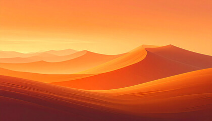 Serene Orange Desert Landscape with Gentle Sand Dunes and a Soft Horizon nature