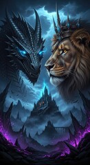 Majestic portrait of a lion in the dark, showcasing the king of the wild with its magnificent mane