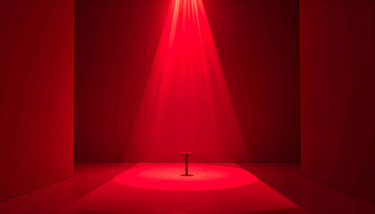 Spotlight on a Small Pedestal in a Red Room stock floor