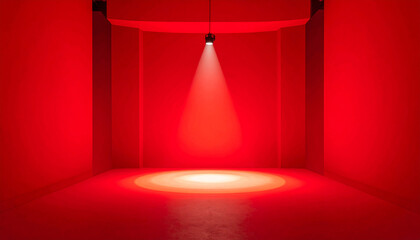 Single Spotlight Illuminating Empty Red Room Floor stock backdrop