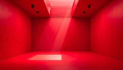Red Room with Sunlight Rays Streaming Through a Skylight interior