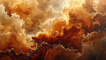 Warm abstract fluid art with flowing golden and brown marbled textures swirling agate