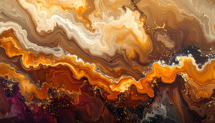 Swirling Abstract Fluid Art with Earth Tones and Gold Flecks marble agate