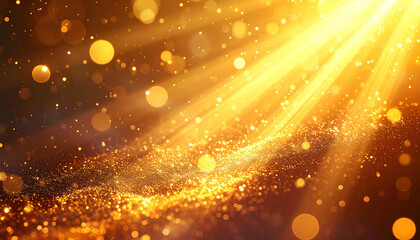 Golden light beams and bokeh lights over a flowing, sparkling wave of particles image