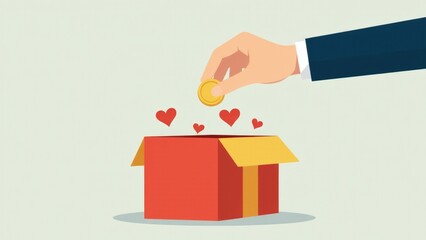 A person contributing to a good cause by placing a coin in a collection box