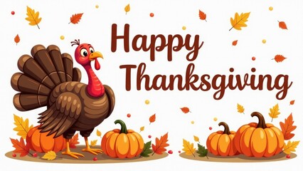 A turkey surrounded by two pumpkins, perfect for a Thanksgiving theme