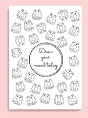 Mood tracker with cute characters, vector donut planner, color your mood