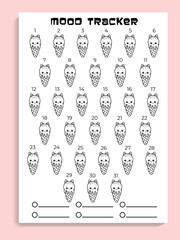 Kawaii Ice Cream Monthly Mood Planner, Vector Mood Tracker