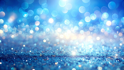 Fototapeta premium Vibrant blue and white bokeh lights with sparkling glitter create a dynamic background