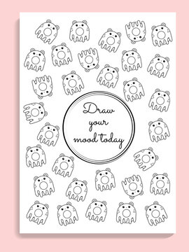 Mood tracker with cute characters, vector donut planner, color your mood