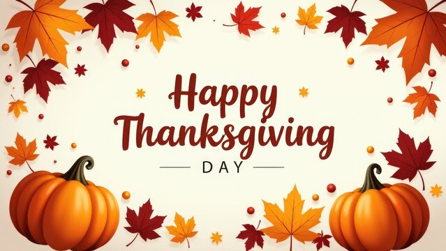 A colorful Thanksgiving card featuring pumpkins and leaves, perfect for autumn celebrations - Powered by Adobe