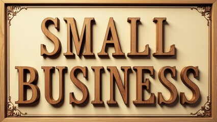 A wooden sign with the phrase 'small business' written on it