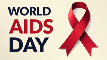 A red ribbon with the words 'World AIDS Day' symbolizing support and awareness for the fight against HIV/AIDS