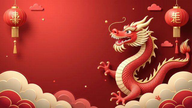 A colorful paper cutout of a dragon in red and white colors, great for decorative purposes or illustration