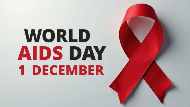 Red ribbon with World Aids Day message, ideal for health awareness campaigns or charity events