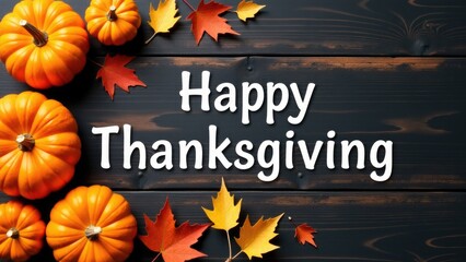 A colorful arrangement of pumpkins and autumn leaves forming a thankful message