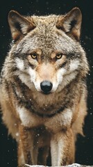 Fototapeta premium with glowing eyes standing on snowy cliff as legendary guardian