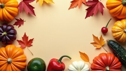 A colorful display of pumpkins, squash, peppers, and other garden fresh vegetables