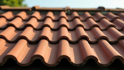 A close-up view of a roof with a clear blue sky in the background, perfect for travel or architecture-related projects