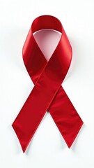 A single red ribbon laid out on a white surface