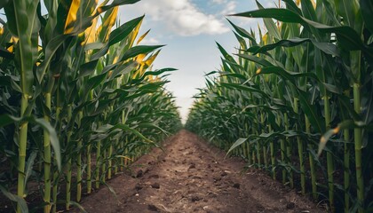 Vast Rows of Lush Green Corn Plants Stretching Into the Horizon