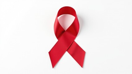 A single red ribbon placed on a white background