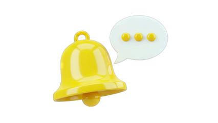 Yellow Bell with Speech Bubble on White Background