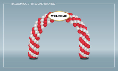 Welcome Gate with red and white balloons, Vector Illustration.