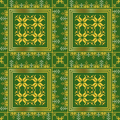 Geometric pixel art pattern. Abstract pixel art geometric ethnic pattern design for fabric, carpet, tile, rug, clothing, embroidery, needlepoint and background. Vector pixel art seamless motif ethnic 