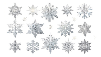 15 Eye-Catching White Snowflake Icons on Transparent Background &ndash; Winter & Holiday Digital Overlay