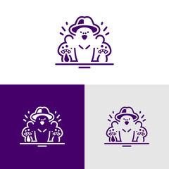 Obraz premium Stylized illustration of a character with a hat and mushrooms in linear style