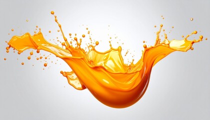 Orange liquid splash mid-air on gray background.