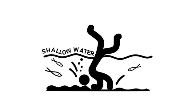 no diving shallow end sign, black isolated silhouette