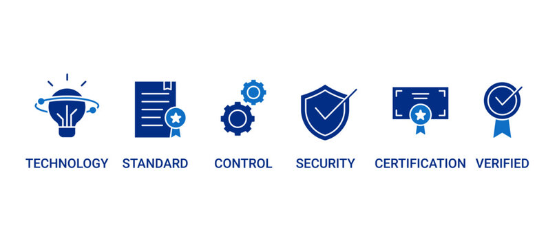 ISO 27001 Icon set containing technology, standard, control, security, certification and verified vector icons