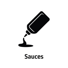 Simple black silhouette of a sauce bottle dispensing liquid onto surface