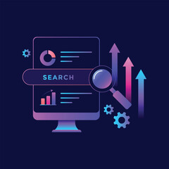 Search engine optimization and data analytics graphic with upward trending arrows