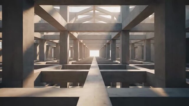 Architectural Abstract: Concrete Structure with Dynamic Lighting and Geometric Patterns