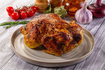 Hot tasty grilled whole chicken