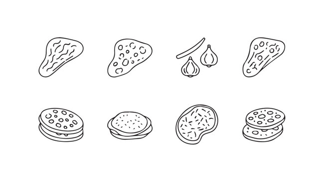Hand drawn pizza slices and ingredients sketch collection food icons seamless pattern vector