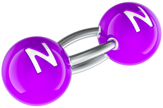 Nitrogen molecule N2, 3D Atomic Model, transparent background - Powered by Adobe