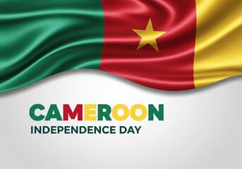 Celebratory Cameroon Independence Day background with waving national flag in green, red, and yellow colors, ideal for holiday promotions, patriotic campaigns, and cultural events