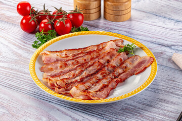 Fried pork bacon for breakfast