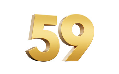 3D Golden number 59 Fifty nine with a shiny metallic finish and sharp edges, 3d illustration
