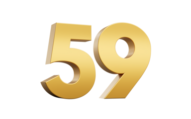3D Golden number 59 Fifty nine with a shiny metallic finish and sharp edges, 3d illustration