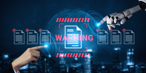 A striking visual of a human finger and a robot hand interacting over a document, symbolizing the critical relationship between technology and security. Gantry