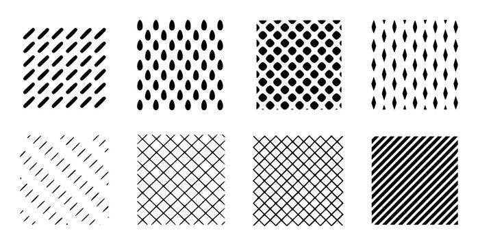 Collection of eight black and white abstract geometric patterns