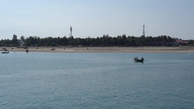 Scenic View of Saint Martin Island Coastline with Fishing Boat &ndash; saint martin, teknaf, cox's bazar, Bangladesh
