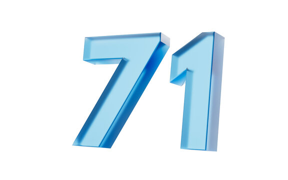 3d Glossy Blue number 71 Seventy one with a smooth finish and reflective highlights. 3d illustration