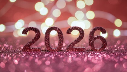 Stunning sparkling red numbers announcing the exciting arrival of the New Year 2026 with a festive bokeh background