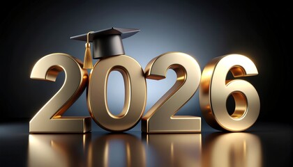 Stunning golden 2026 graduation year numbers celebrate academic achievement with a classic mortarboard cap